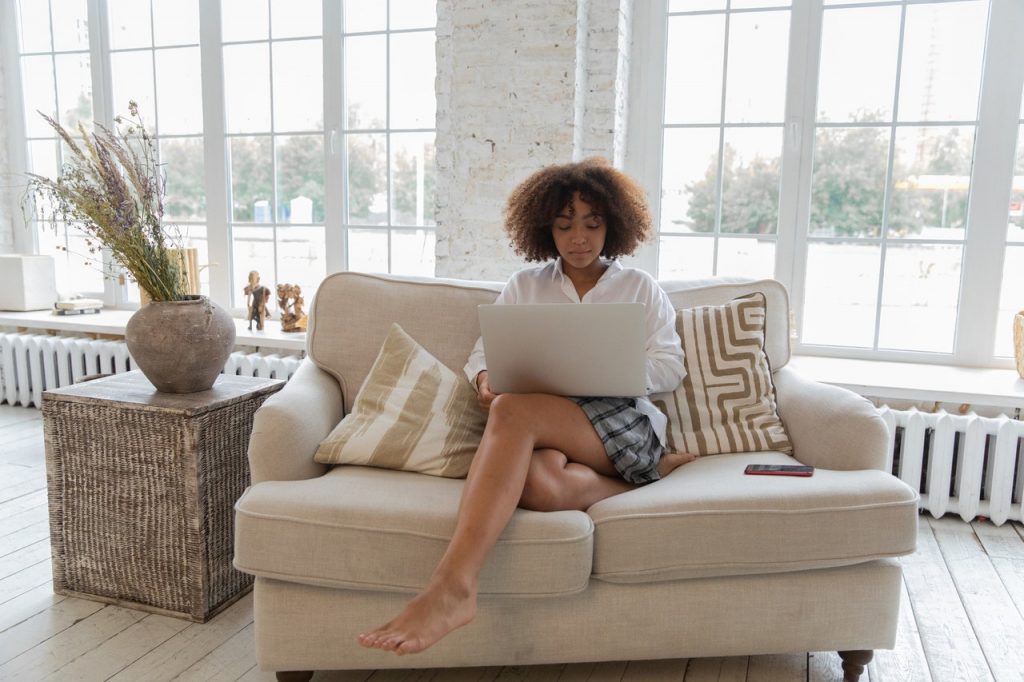 woman on her laptop at home